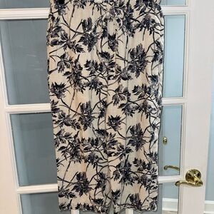 CLIO Linen Crop Pants Capri Womens Floral Large Petite Baggy Wide Leg Boho  USA